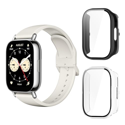 Aerku Funda Compatible con Xiaomi Mi Redmi Watch 5 Lite, 9H HD Anti-Choque Parachoques Anti-rasguños Protector Duro PC Marco Cristal Templado Protector de Pantalla Funda - Transparente&Negro