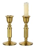 Gold Candle Holders Vintage Decor - Romadedi Solid Brass Candlestick Taper Holder for Wedding Christmas Table Centerpiece Mantel Home Decoration 5.5 Inch Set of 2