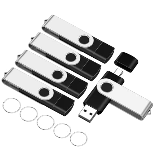 EASTBULL 8GB 5Pack of USB2.0 Type-C Flash Drives FAT32 USB C Drive (Black)
