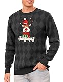 Totatuit Weihnachtspullover Damen Herren Lustig Weihnachtspulli Ugly Christmas Sweater Rundhals mit Reindeer Unisex Weihnachts Pullover Pärchen Weihnachtsoutfit Herren-Schwarz M