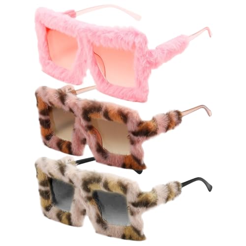 MLPKOI 3 Gafas De Peluche,Gafas De Sol De Peluche De Gran TamañO,Gafas De Sol Con Estampado De Leopardo De Felpa,Gafas Divertidas,Moda De Gran TamañO Para Festivales Divertidas,Gafas De Fiesta Punk
