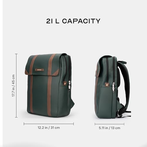 Image of Assembly Vintage 21L Laptop Backpack for Men Women 15.6 Inch Leatherette Office Travel Bag with Hidden Magnetic Flap Closure