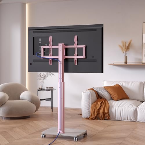 Vermars Pink Rolling TV Stand for 32 to 55 65 75 85 Inch TVs Corner TV Floor Stand with Mount Universal Portable Mobile TV Cart on Wheels Small TV Stand for Bedroom Living Room Conference Room