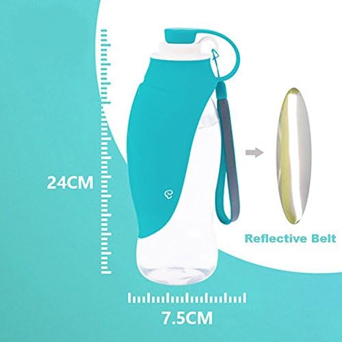 RUSSELL Portable Pet Water Bottle, Reversible & Lightweight Travel Water Dispenser for Dogs or Cats, Made of Food-Grade Silicone 20 Oz (Grey) (Blue)