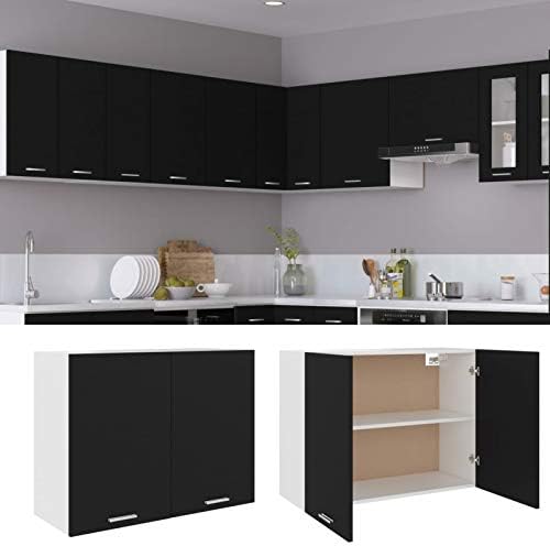 Goliraya Hanging Cabinet Kitchen Wall Cabinet Wall Mounted Kitchen Cabinet Storage Side Cabinet Cupboard Sideboard Black 80x31x60 cm Chipboard