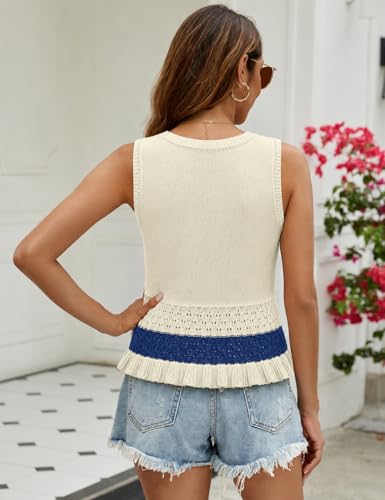 Image of VIMPUNEC Womens Crochet Crop Tank Tops Sleeveless Knit Sweater Vest Ruffle Hem Summer Top