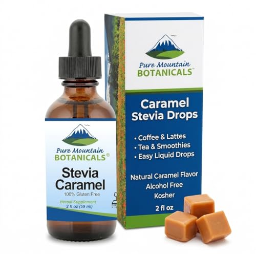 Caramel Stevia Liquid Drops Flavored with Natural Sweet Caramel | Alcohol Free & Kosher | 2oz Glass Bottle
