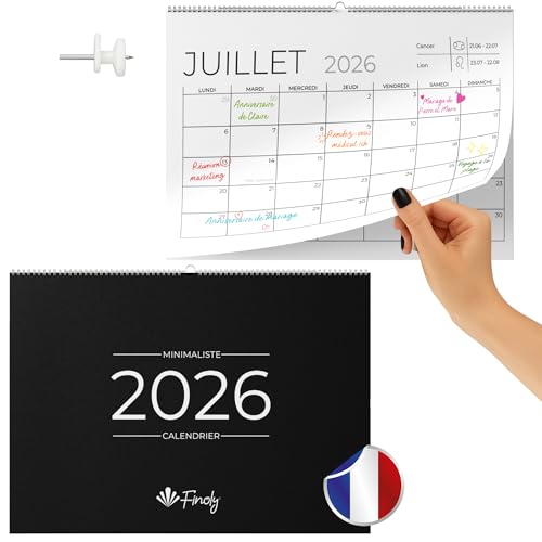 Finoly Calendrier Mural 2026 Janvier 2026 Juin 2027 (18 Mois) | Calendrier 2026 Mural | Calendrier Mural 2026 en Français | Calendrier Mensuel 2026 avec Fixation 30x21 cm