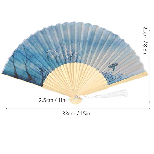 Leque manual, padrão de flor de damasco 2 unidades Leque dobrável portátil, bambu valioso estilo chi