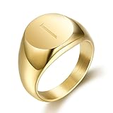 BOBIJOO Jewelry   Chevalière Bague Homme Initiale Gravée au Choix Acier Inoxydable Plaqué Or 13mm   58 (8 US), I   Or
