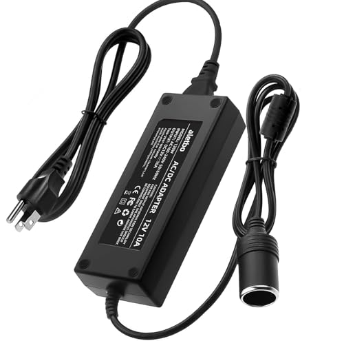 Aletbo AC to DC 110V to 12V Converter, 10A 120W Adapter, 12 Volt Cigarette Lighter Socket to Wall Plug for Car Refrigerator, Tire Inflator, Vacuum Cleaner, Iceless Cooler