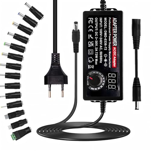 Adaptateur AC/DC réglable 3V à 36V 2A avec câble de polarité inversée inclus