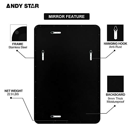 image for ANDY STAR Wall Mirror for Bathroom, 24x36 Inch Black Bathroom Mirror, 