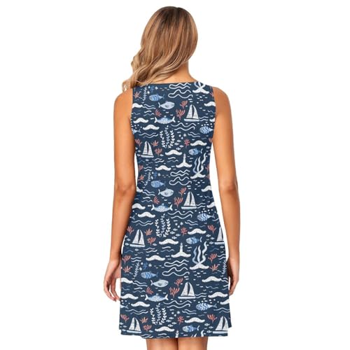 Image of ALAZA Women's Summer Dress Sun Dress Sleeveless with Pockets