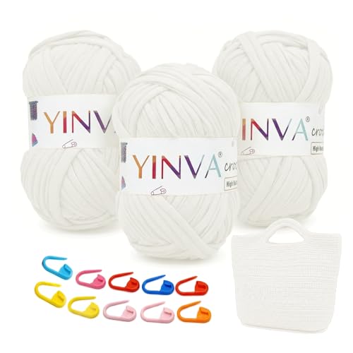 YINVA T Shirt Yarn 300g Tshirt Yarn for Crocheting in Multiple Color Perfect Relaxing Rewarding Thick Yarn for Beginners Soft Stretchy Elastic Knitting Yarn with Stitch Markers for Bags Baskets