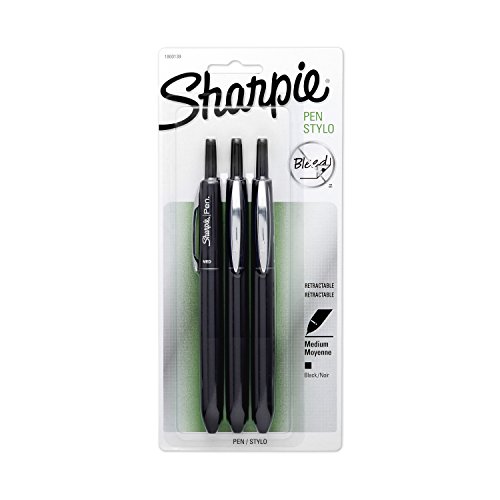 SHARPIE Pen RT Retractable Grip Medium Point Pens, 3 Black Ink Pens (1800139)