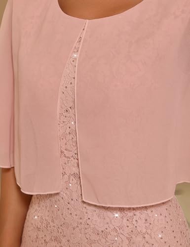Image of COOAN Women's Wedding Guest Cape Dress Cocktail Party Formal Chiffon Lace Sequin Dress