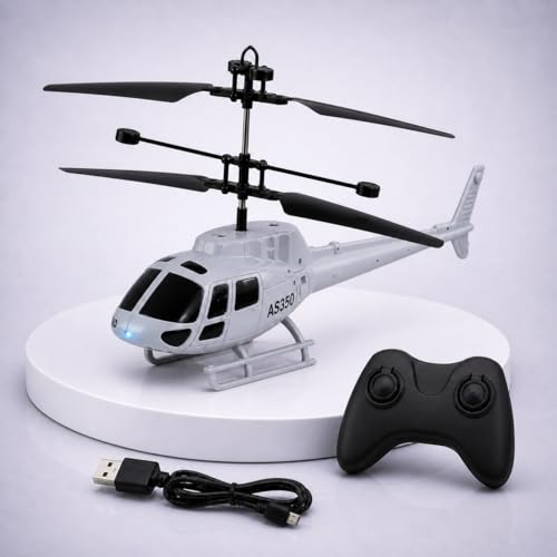 Image of KIDZYMON RC Helicopter with Hand Gravity Sensor, Flying Remote Control Helicopter Toy, Rechargeable, 3D Light & Safety Sensor for Kids Age 4+ Years, Pack of 1, Military Black Remote