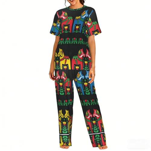 Pyjama pour femme Runner confortable et ultra doux à motif Dala folk scandinave