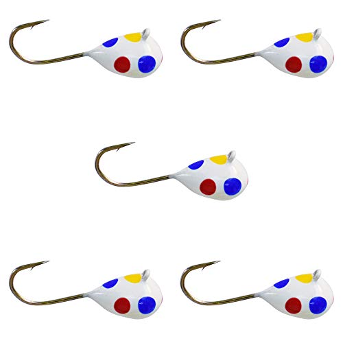 (5 Pack) Tungsten Jigs WONDERBREAD White RED Yellow Blue SPOT Glow (3mm - #16 Hook, WONDERBREAD White RED Yellow Blue SPOT Glow)