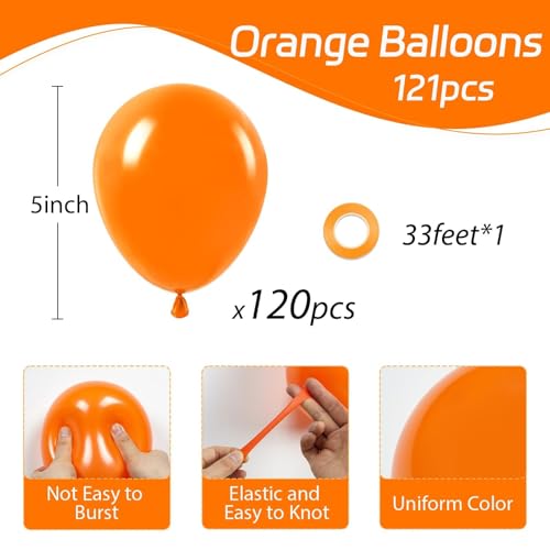 Image of Awenztech 120pcs 5 inch Orange Latex Balloons | Graduation, Fall, Tropical, Birthday Party Decorations