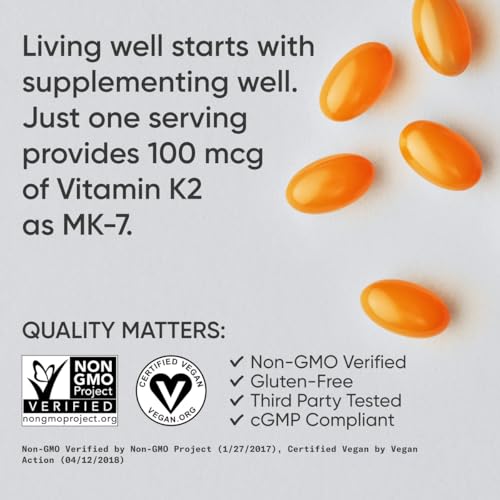 sports research vitamin k2 as mk-7 100mcg with coconut mct oil - 60 veggie softgels 2 month supply vegan certified non-gmo verified gluten amp soy free