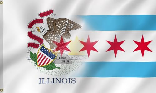 Drapeau Chicago et Illinois 91x152 cm double face avec oeillets - 2