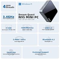 DreamQuest Mini PC Windows 11 Pro, Intel 12. Gen N95 (bis zu 3,4 GHz), 16GB DDR4 512GB M.2 SSD Mini Desktop Computer, 4K UHD, USB 3.2, Gigabit Ethernet, Dual-Band WiFi, Mikro PC für Büro & Heimkino – Ansicht 2