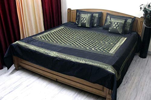 Stylo Culture Tagesdecke für Doppelbett, Polydupion, Elefant, schwarzer Brokat-Bettbezug