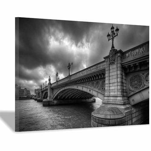 Pont vintage pour salon tableau gris encadré 40x60cm impression de nature