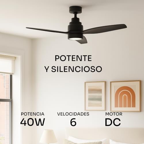 Miniatura 2 de Mellerware - Ventilador De Techo Con Mando A Distancia Brizy Bright 45 W 6 Velocidades Ultra Silencioso 3 Aspas 132 De Diámetro Función Verano-Invierno Temporizador Led Black