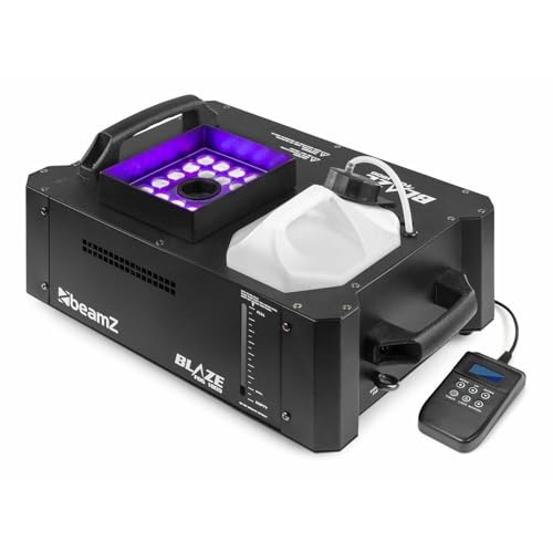 BeamZ BLAZE1800 - Máquina de humo vertical y horizontal RGBA, 1800 W, 24 LEDs de 4 W, tanque de 2,8 L, con indicador, DMX o modos autónomo, ideal para crear fiestas de DJ o conciertos