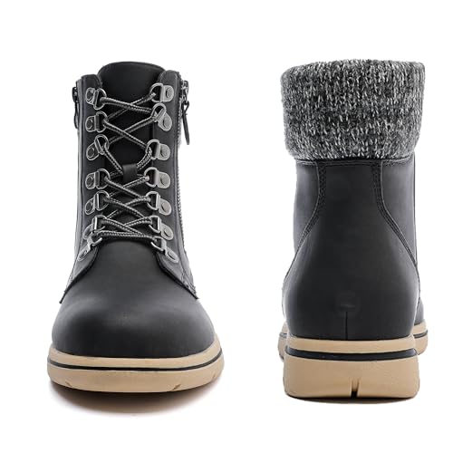 Luoika Women's Wide Width Ankle Boots, Flat Heel Side Zipper Lace Up Plus Size Short Booties.4