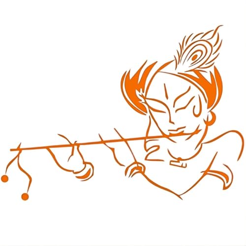 Image of KREEPO Pack of 2 Lord Krishna Religious Self-Adhesive Vinyl Car Decal Sticker for Exterior Use| Dashboard| Windshield (Orange)
