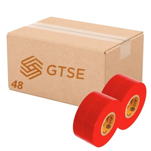 Image of GTSE Wide Red Electrical Tape, 48 Rolls Bulk Carton - Waterproof, Industrial Grade Vinyl, 2 in x 66ft- Strong Self-Adhesive PVC Electric Tape for Wire Insulation, 7 Mil, 600V - UL /CSA Listed