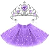 Juego de falda tutú de princesa: el adorable juego de disfraz de princesa para niñas viene con 1 falda de lentejuelas y 1 corona de princesa en el paquete, este juego de cosplay de princesa puede hacer que tu encantadora niña sea más hermosa y vibrante