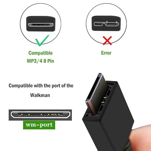 WMC-NW20MU USB Ladekabel Datumskabel Kompatibel mit Sony Walkman MP3 MP4 Music Player NWZ A, S, E, X, Z Serie, passend für NWZ-S615F, NWZ-S616F, NWZ-S618F, NW-A828, NW-A918, NW-A919 & mehr, 1,2 m