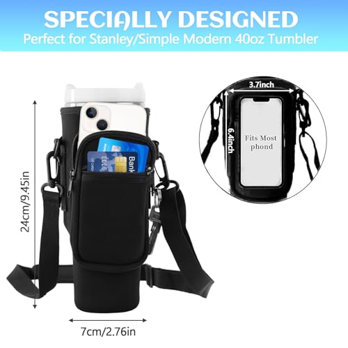 Vordpe Carry Bag for Stanley Cup 40 oz, Water Bottle Carry Bag with Mobile Phone Pocket, Adjustable Strap, Carry Handle - Image 2