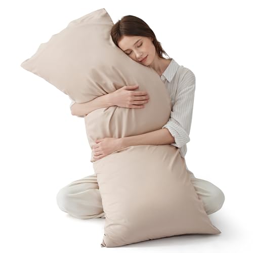 Bedsure Body Pillow Cover - Khaki Long Cooling Pillow Cases, 100% Rayon Derived from Bamboo, Cool Body Pillowcase with Envelope Closure for Women, Men, 1 Pack, 20x54 Inches