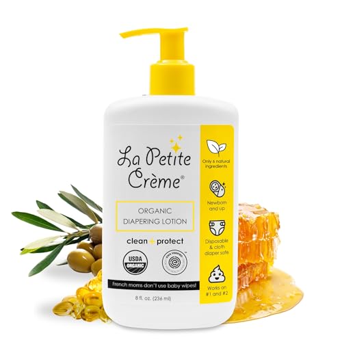 Image of La Petite Creme French Premium Diapering Lotion - Diaper Cream Alternative to Baby Wipes - Gentle Moisturizer & Skin Cleanser with USDA Certified Organic Ingredients - Baby Essentials (8 oz)