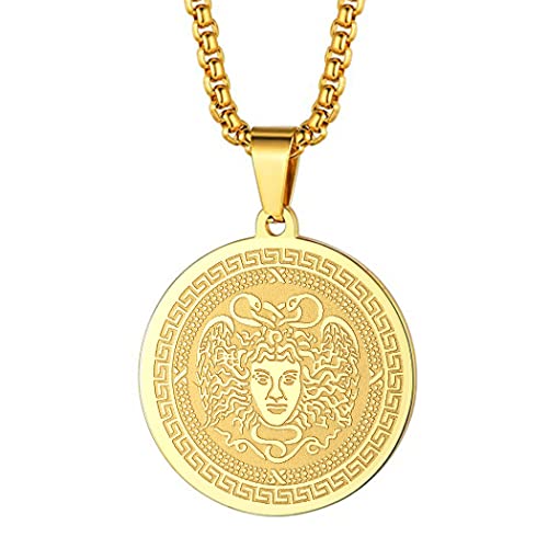 LUTAKU Herrenschmuck Gorgon Medusa Goldhalskette für Männer Jungen Unisex antike griechische Mythologie Anhänger heidnischer Charme Hip Hop Ketten für Männer (265G) Cover