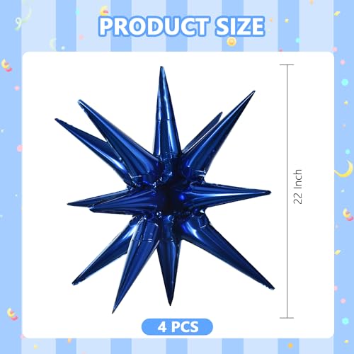 Image of TONIFUL 4 Pcs Star Balloons Navy Blue Foil Explosion Party Decoration | Large Mylar Star Balloon for Pastel Blue Party Decor Boys Birthday Wedding Bridal Shower Baby Shower Photo Booth Supplies