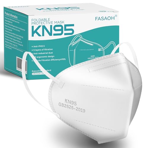 KN95 Face Masks 50 PCS 5-Ply White Masks Breathable Elastic Ear Loops Cup Dust Safety Mask Filter Efficiency≥95%