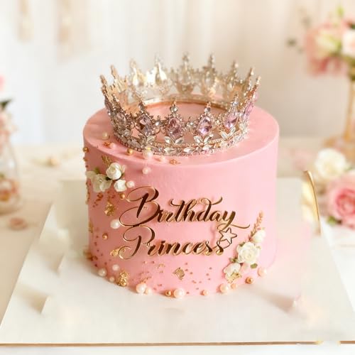 Birthday Princess Cake Side Decoration, Acrylic Gold Birthday Cake Topper for Girls Party Decoration Supplies