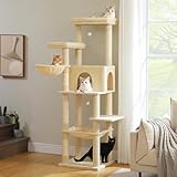 PAWZ Road Large Cat Tree, 73 Inches Tall Cat Tower with 1 Large Padded Perch,2 Spacious Hammocks,8 Long Scratching Posts, XL Plush Cat Condo for Indoor Adult Cats,Beige