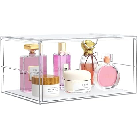 Vivihomety Makeup Organizer with Drawer, Bathroom Counter Organizer, Storage Drawers, Desk Organizer with Drawer Cover