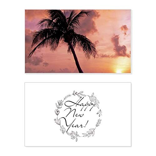 Tarjeta de Año Nuevo Ocean Sand Beach Boat Tree: felicitación navideña en inglés