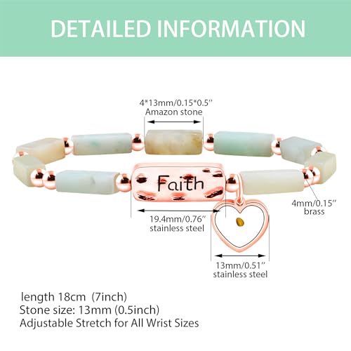Image of Elastic Faith Bracelet for Women, Adjustable 7 inch Natural Stone Bracelet with Heart Mustard Seed Charm, Spiritual Christian Jewelry for Baptism, Graduation, Religious Celebration YA4856