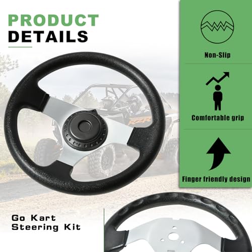 Image of JNDO Go Kart Steering kit 380mm Steering Shaft+340mm Rack and Pinion+300mm Steering Wheel+150mm Steering Column+240mm Tie Rods+80mm Sleeve Suitable for Buggy Quad Go Kart Golf UTV