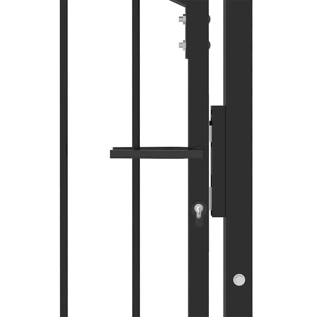 Puerta de jardín con clavos y cerradura, puerta de valla con recubrimiento de polvo negro, 100 x 200 cm, incluye cerraduras de cerrojo con tres llaves, valla de acero estable para jardín y terraza